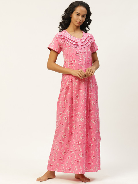 

Sweet Dreams Pink & White Floral Printed Nightdress