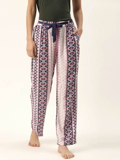 

Sweet Dreams Women Off-White & Pink Geometric Print Lounge Pants