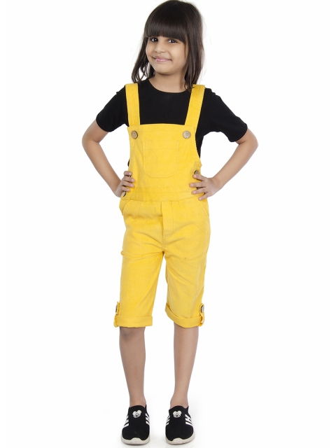 

Olele Girls Yellow Solid Straight-leg Corduroy Dungarees