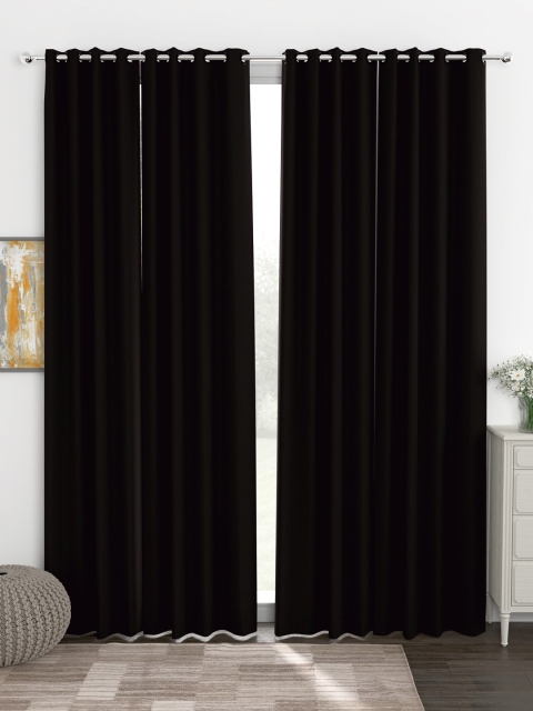 

Story@Home Faux Silk Solid 300GSM Brownish Black Room Darkening Blackout Door Curtain - Set of 4