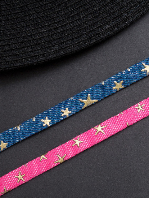 

Golden Peacock Pink & Blue Alloy Choker Necklace Set of 2