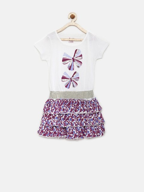 

Miss Alibi Girls White & Burgundy Printed Drop-Waist Dress, Beige