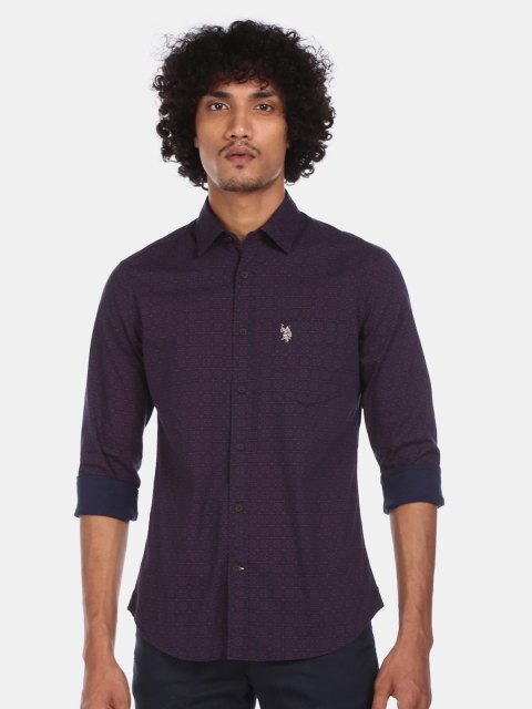

U.S. Polo Assn. Men Blue & Red Regular Fit Printed Casual Shirt