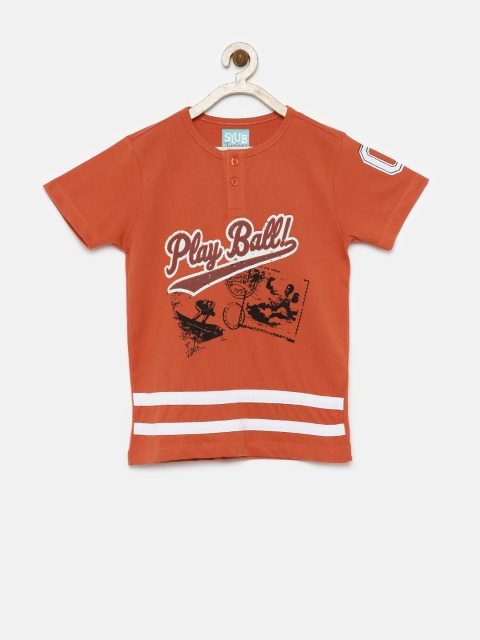 

Slub Juniors Boys Orange Printed Henley T-shirt