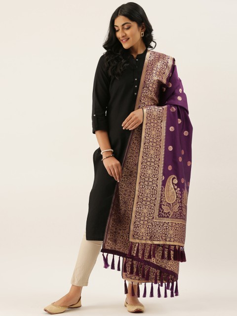 

VASTRANAND Purple & Golden Woven Design Dupatta