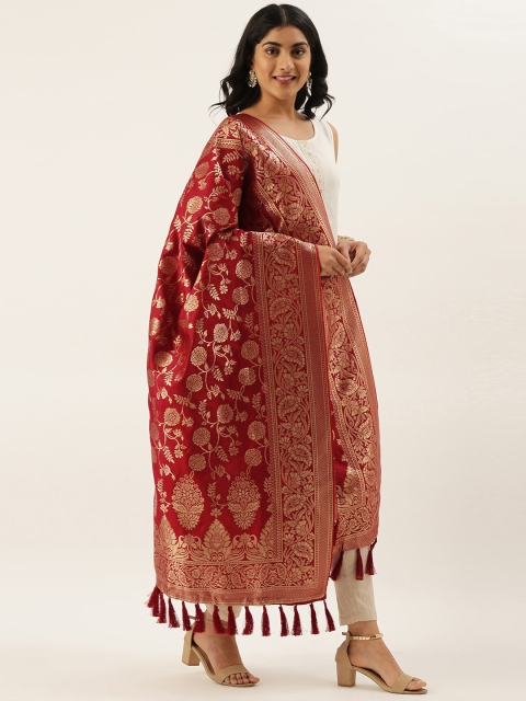 

VASTRANAND Red & Golden Woven Design Dupatta