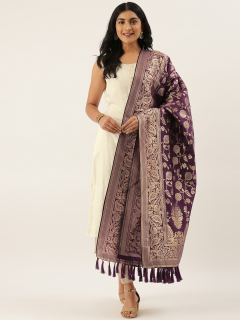 

VASTRANAND Purple & Golden Woven Design Dupatta