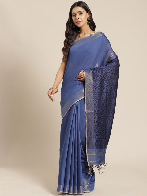 

swatika Navy Blue Solid Bhagalpuri Handloom Saree