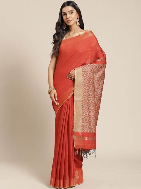 

swatika Rust Red Solid Bhagalpuri Handloom Saree