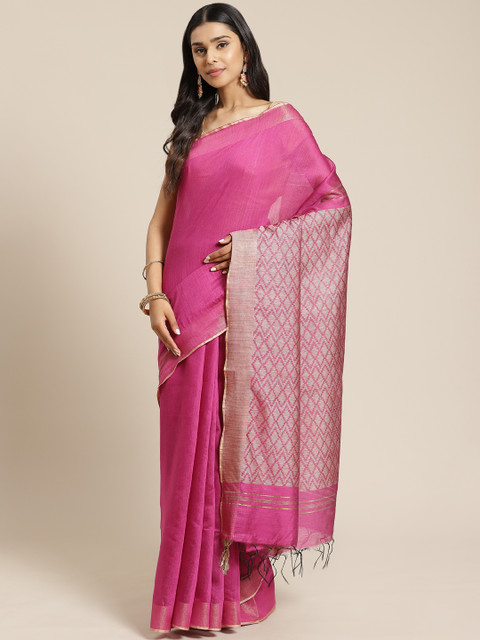 

swatika Pink Solid Bhagalpuri Handloom Saree