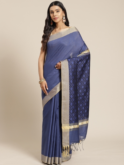 

swatika Navy Blue Solid Bhagalpuri Handloom Saree