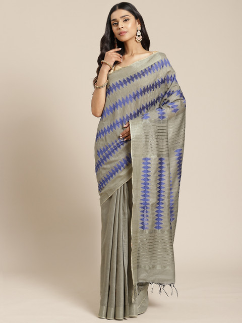 

swatika Grey & Blue Woven Design Bhagalpuri Handloom Saree