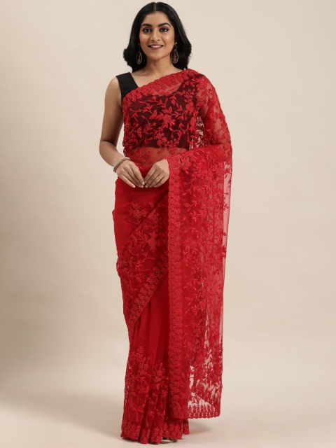 

MOHEY Red Embroidered Net Celebrity Saree