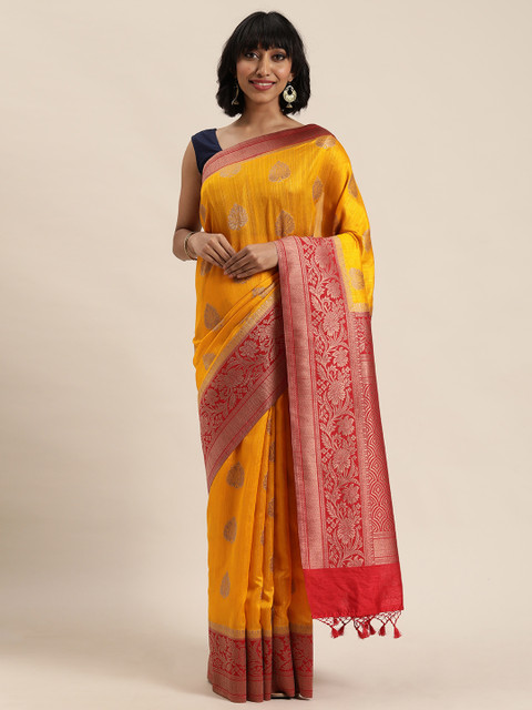 

MOHEY Yellow & Gold-Toned Woven Design Saree