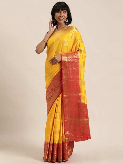 

MOHEY Yellow & Gold-Toned Woven Design Saree