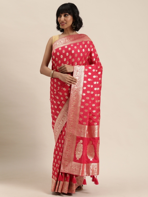 

MOHEY Pink & Golden Woven Design Saree