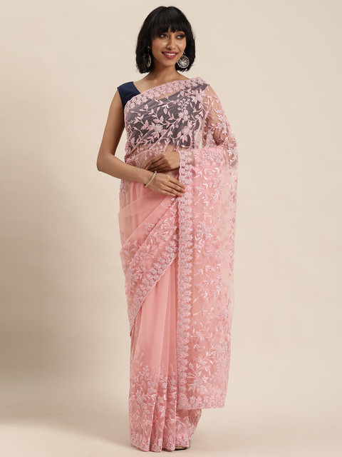 

MOHEY Pink Embroidered Net Saree