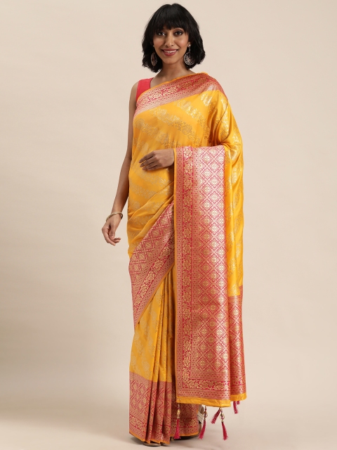 

MOHEY Yellow & Pink Silk Blend Woven Design Saree