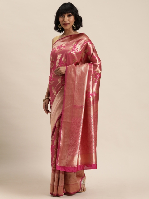 

MOHEY Pink & Golden Woven Design Saree