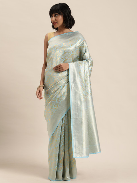 

MOHEY Blue & Golden Woven Design Saree