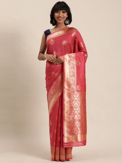 

MOHEY Pink & Gold-Toned Woven Design Saree
