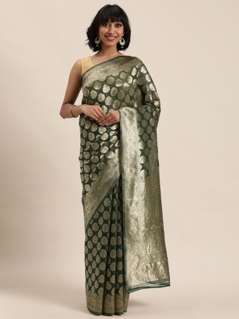 

MOHEY Olive Green & Golden Woven Design Saree