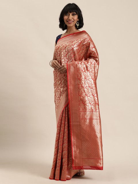

MOHEY Red & Gold-Toned Woven Design Saree