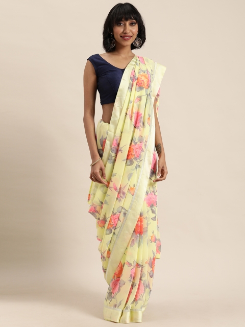 

MOHEY Lime Green Printed Pure Georgette Saree