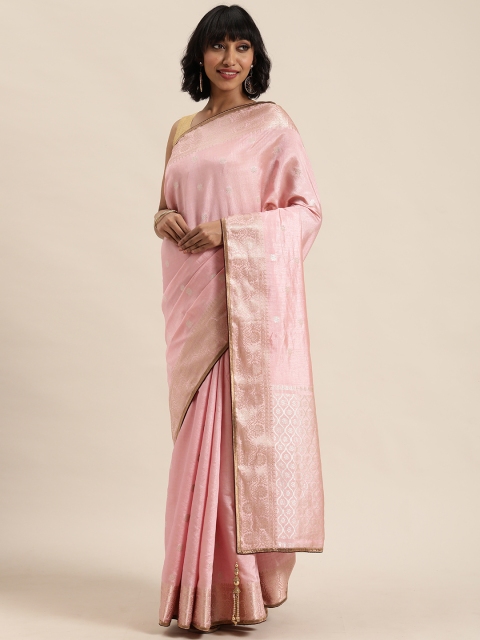 

MOHEY Pink & Gold-Toned Woven Design Saree