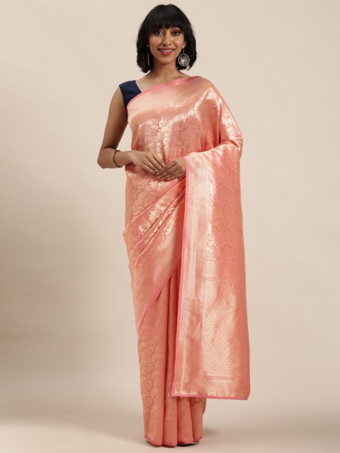 

MOHEY Pink & Gold-Toned Woven Design Saree