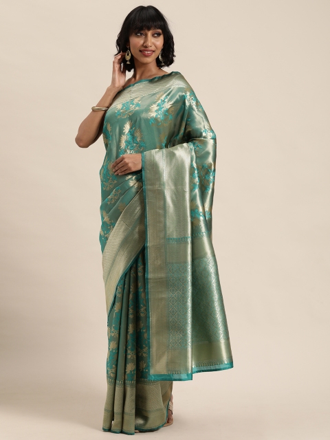 

MOHEY Teal Green & Golden Woven Design Saree
