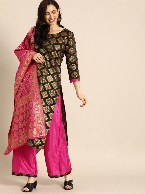 

Rajnandini Black & Golden Woven Design Unstitched Dress Material