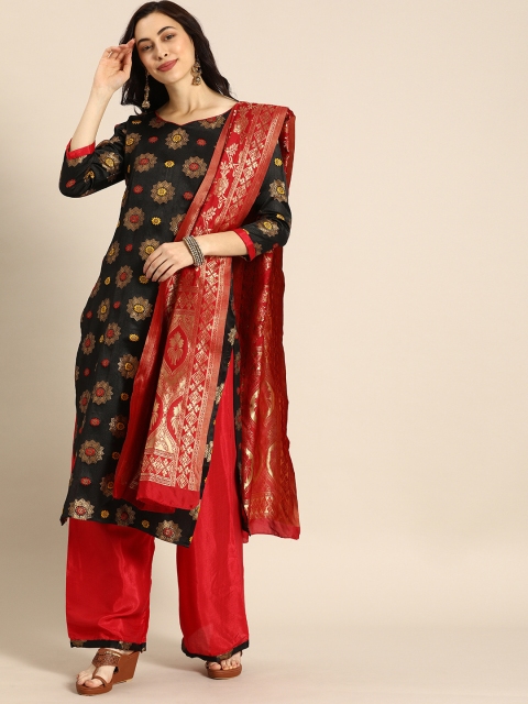 

Rajnandini Black & Red Woven Design Unstitched Dress Material