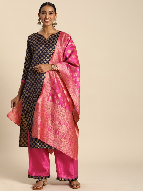 

Rajnandini Navy Blue & Pink Unstitched Dress Material