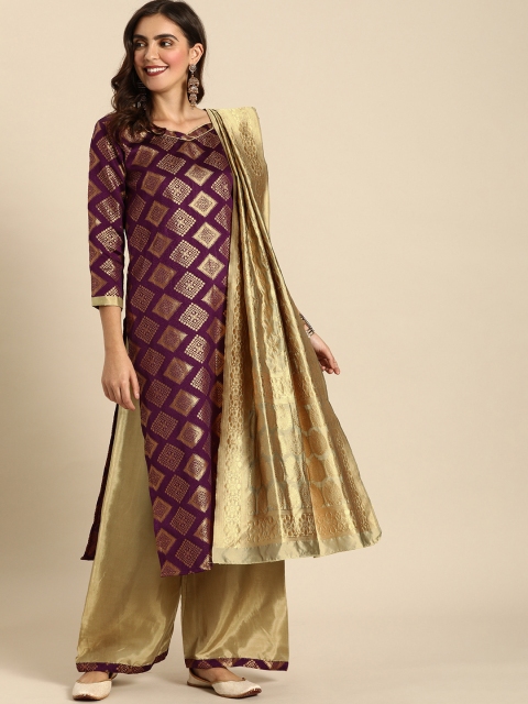 

Rajnandini Purple & Beige Silk Blend Woven Design Unstitched Dress Material
