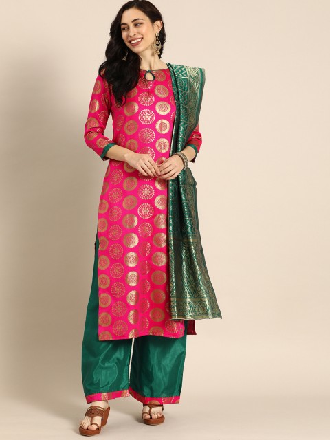 

Rajnandini Pink & Golden Woven Design Unstitched Dress Material
