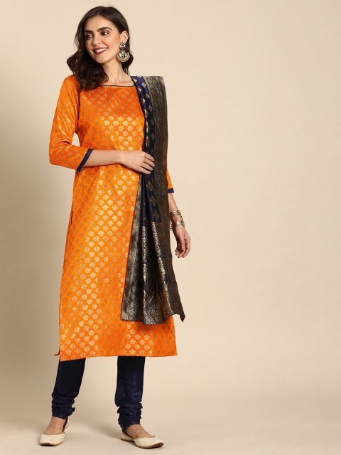 

Rajnandini Orange & Navy Blue Unstitched Dress Material