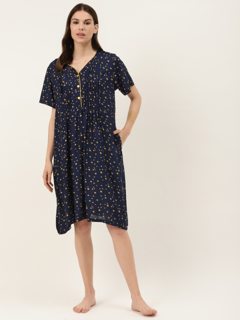 

COTCLO Navy Blue & Mustard Yellow Star Print Nightdress