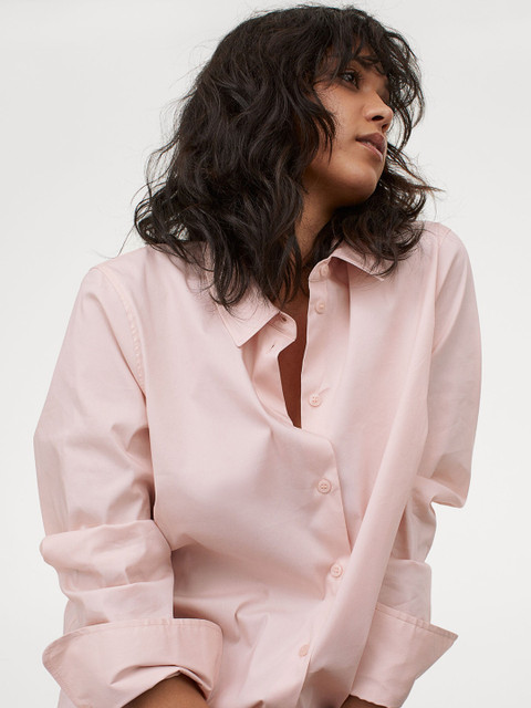 

H&M Women Pink Cotton-blend Shirt