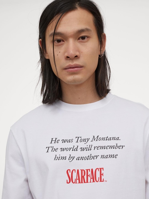 

H&M Men White Printed Jersey Top