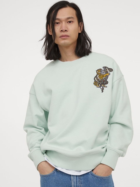

H&M Men Green Oversized Sweatshirt