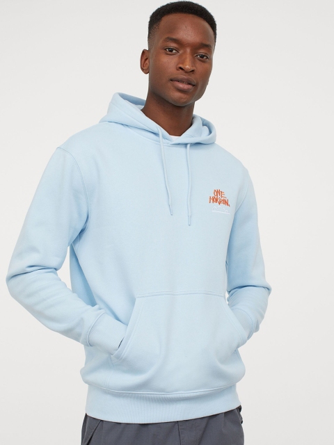 

H&M Men Blue Printed Hooded Sweatshirt