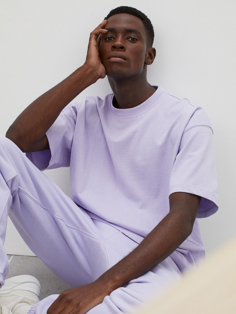 

H&M Men Lavender Solid Cotton T-shirt