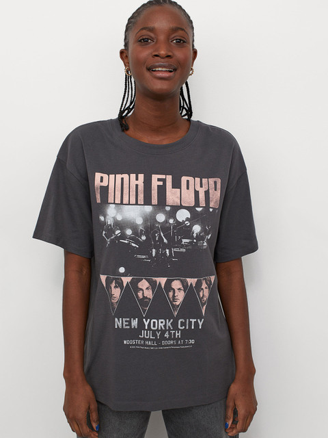 

H&M Women Printed T-shirt, Black