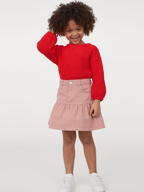 

H&M Girls Pink Flounce Trimmed Twill Skirt