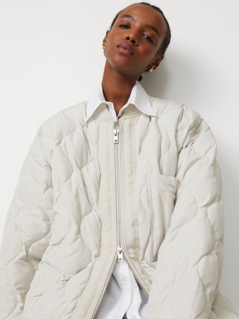 

H&M Women White Self Design Long Down Jacket