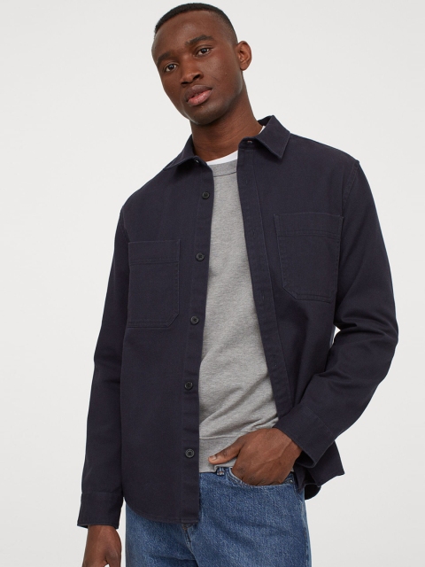 

H&M Men Blue Solid Regular Fit Shirt Jacket