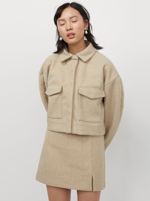 

H&M Women Beige Cropped jacket