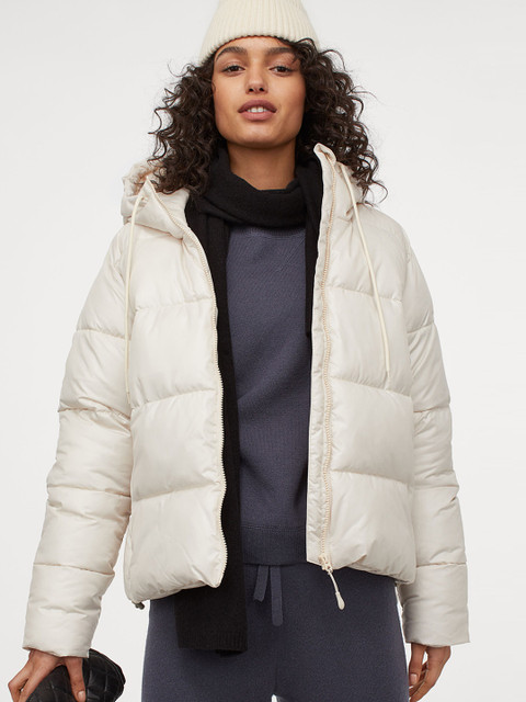

H&M Women Beige Solid Windcheater and Water Resistant Padded Sustainable Jacket