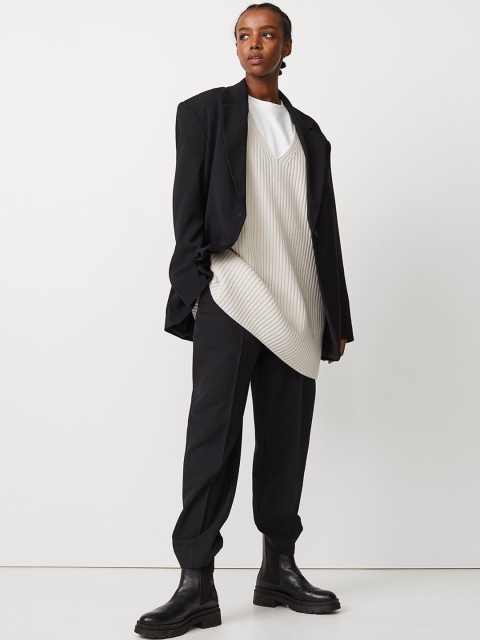 

H&M Men Black Wool-blend Cigarette Trousers